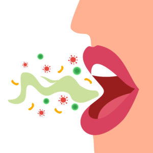 illustration of woman with bad breath mouth closeup 