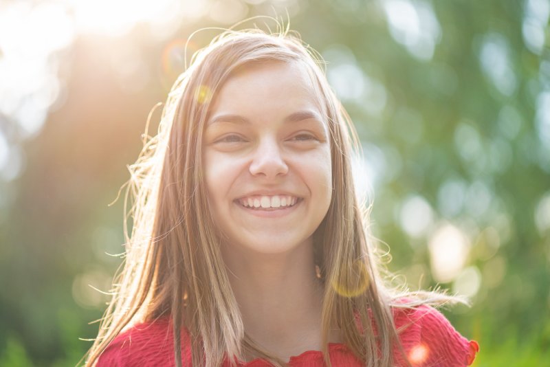 girl smiling during spring in Lawrenceville