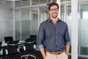 Smiling man in conference room