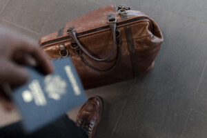 Close up of passport and luggage